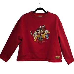 Disneyland Resort 50th Anniversary Red Sweatshirt Mickey Friends XL Embroidered